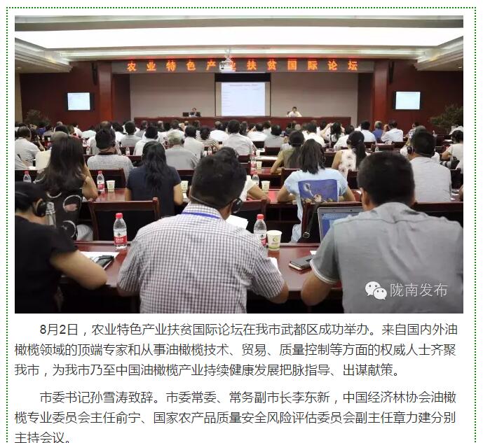 大腕齊聚農(nóng)業(yè)特色產(chǎn)業(yè)扶貧國際論壇，“把脈”隴南油橄欖發(fā)展